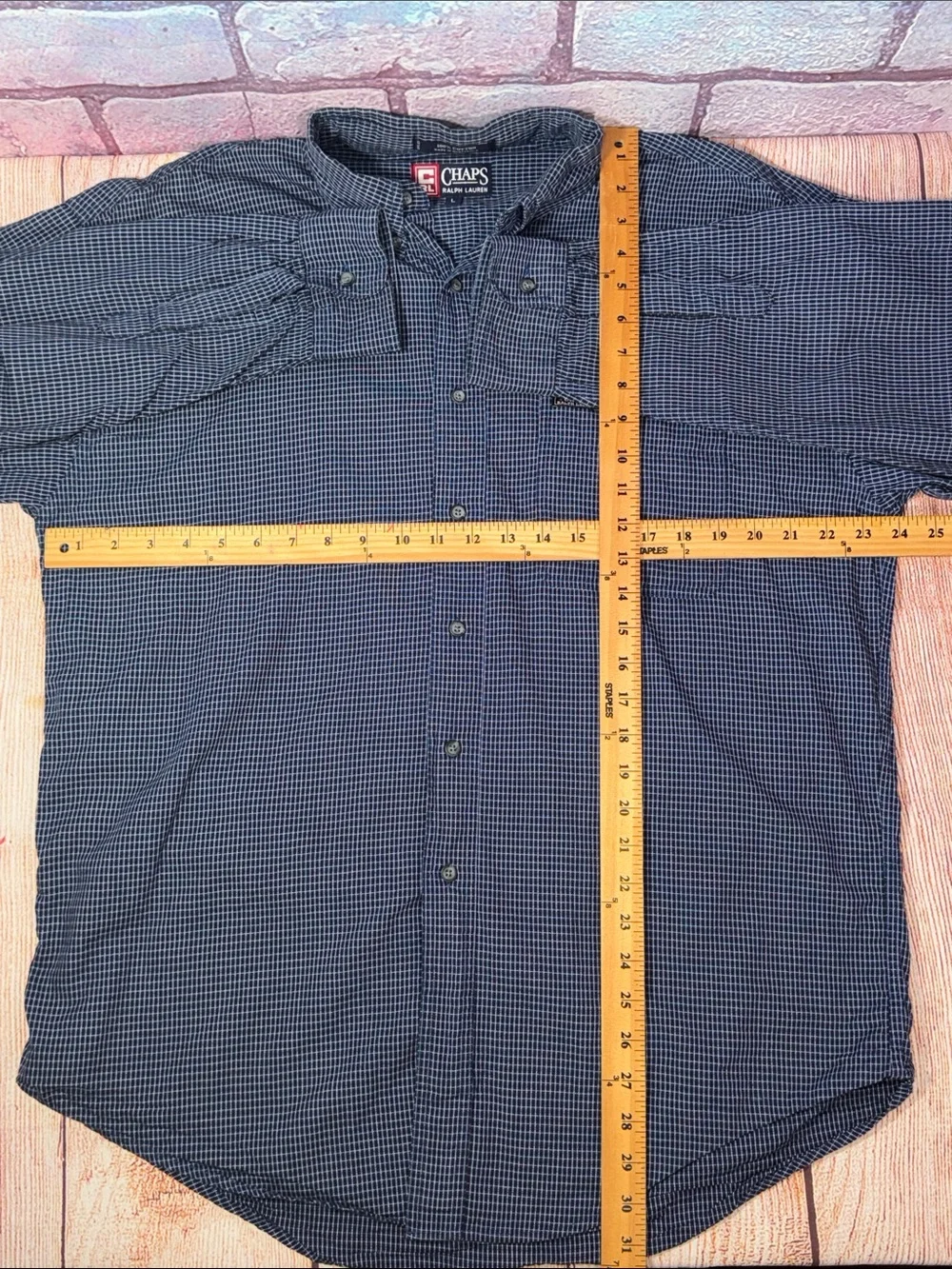 Chaps Ralph Lauren Men’s Large Blue Check Button Down Shirt Cotton - Picture 6 of 11